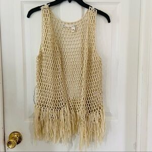 CHELSEA & VIOLET boho fringe knit festival bohemian open front vest size XS